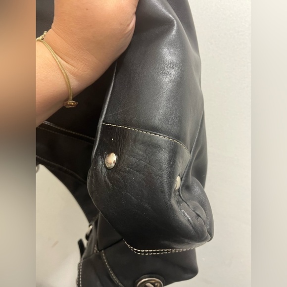 Coach Black Leather Tote with Silver Accents - Picture 6 of 7